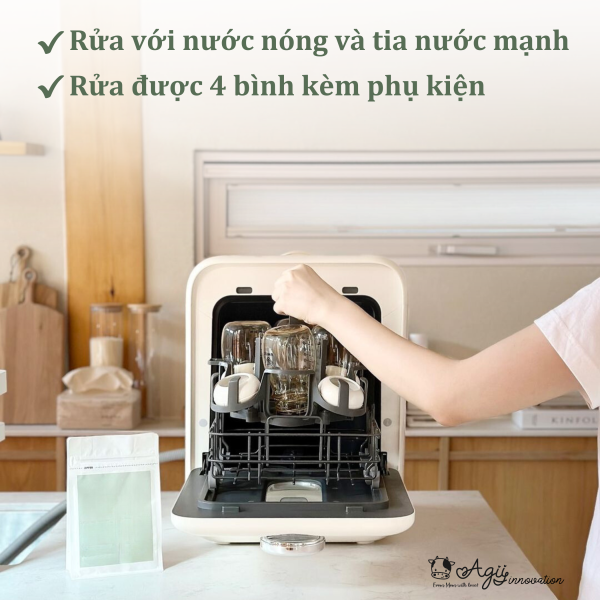 Máy rửa, tiệt trùng và sấy khô bình sữa AGII (Màu kem) - Làm sạch bình sữa an toàn và hiệu quả