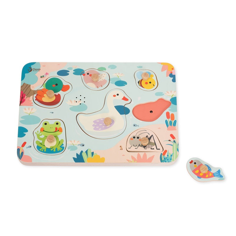 Classic World C40078 Wooden Sound Puzzle - Explore the Fun World of Pond Animals