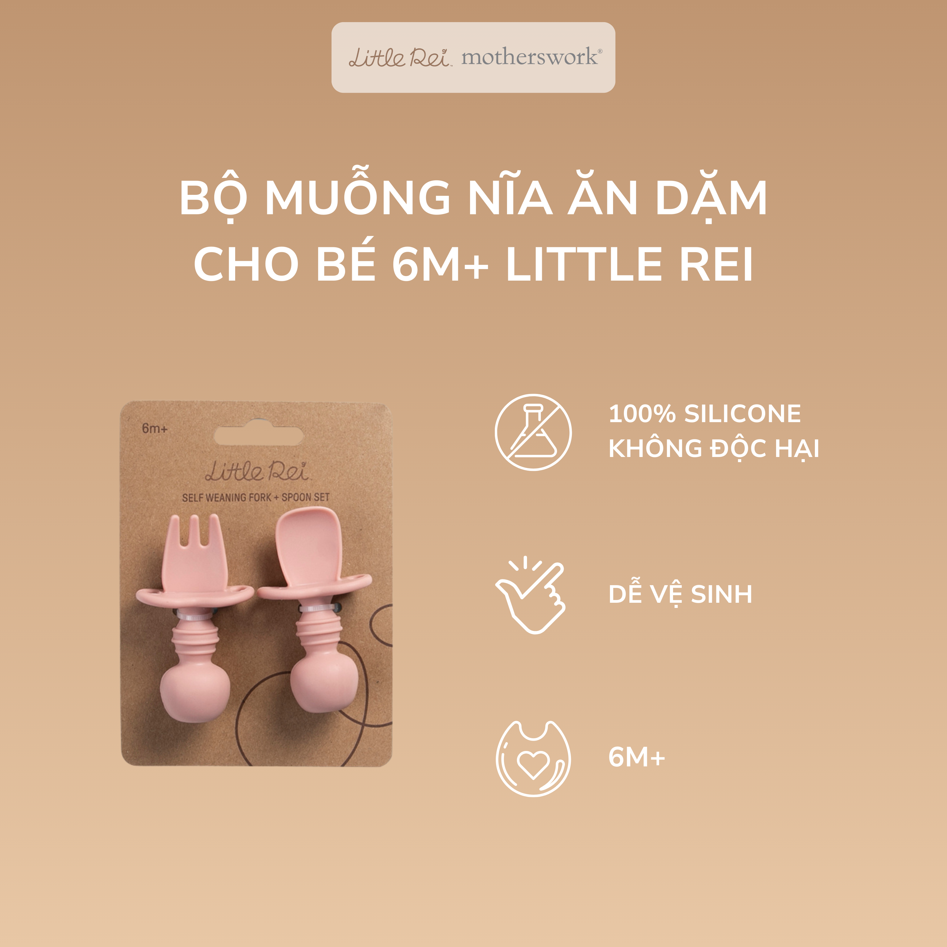 Bộ Muỗng Nĩa Cho Bé Tập Ăn Little Rei, Chất Liệu Silicone An Toàn, Dùng Cho Bé Từ 6 Tháng