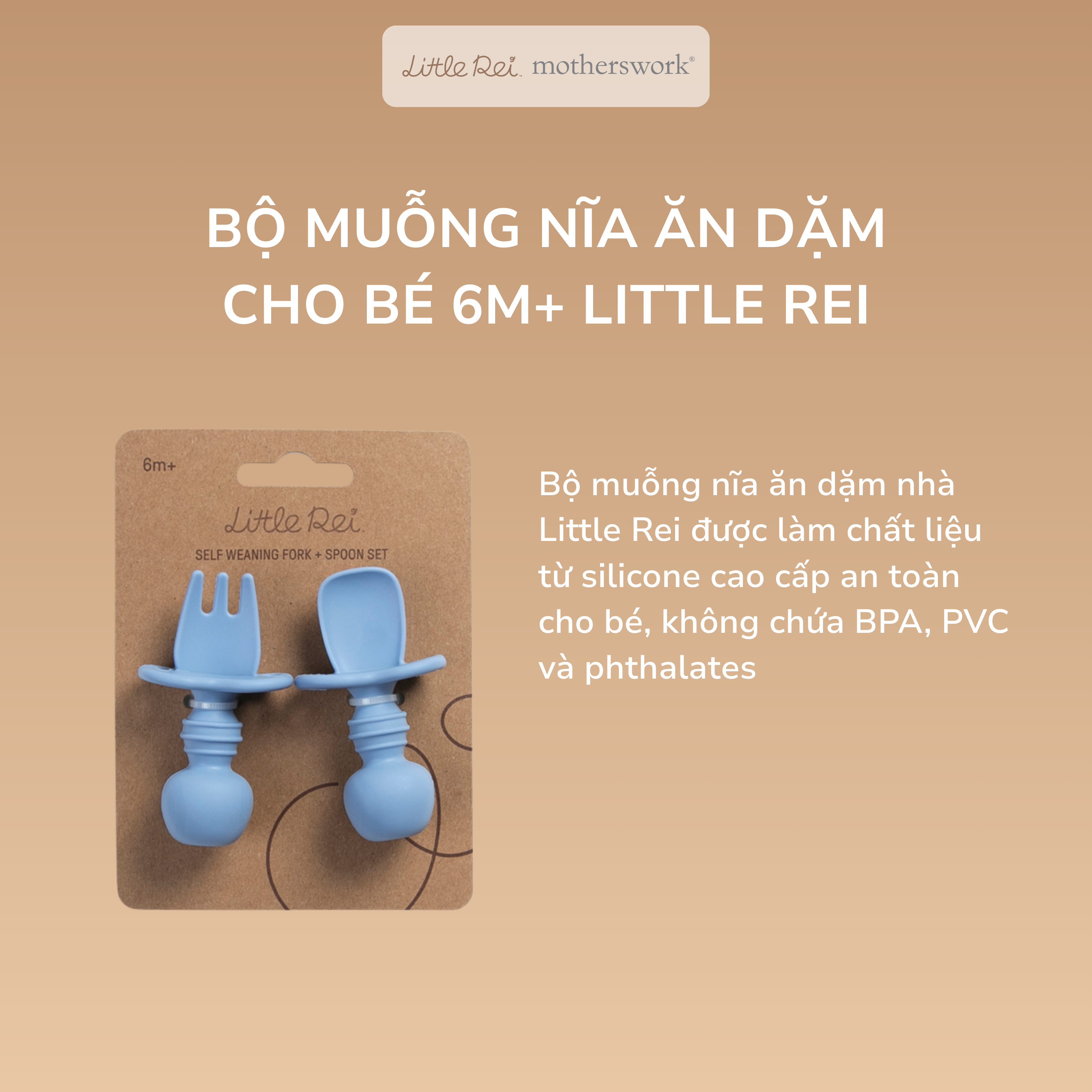 Bộ Muỗng Nĩa Cho Bé Tập Ăn Little Rei, Chất Liệu Silicone An Toàn, Dùng Cho Bé Từ 6 Tháng