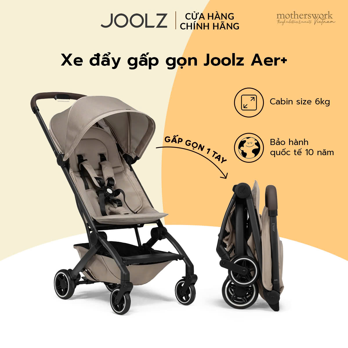 [Đặt hàng trước] Xe đẩy gấp gọn Joolz Aer+ cao cấp cho bé từ sơ sinh đến 22kg, bảo hành 10 năm