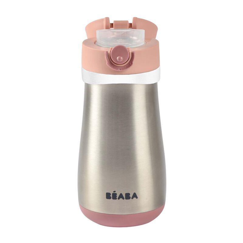 BEABA 350ml Stainless Steel Insulated Bottle with Straw for Babies 12 Months+ - Pink