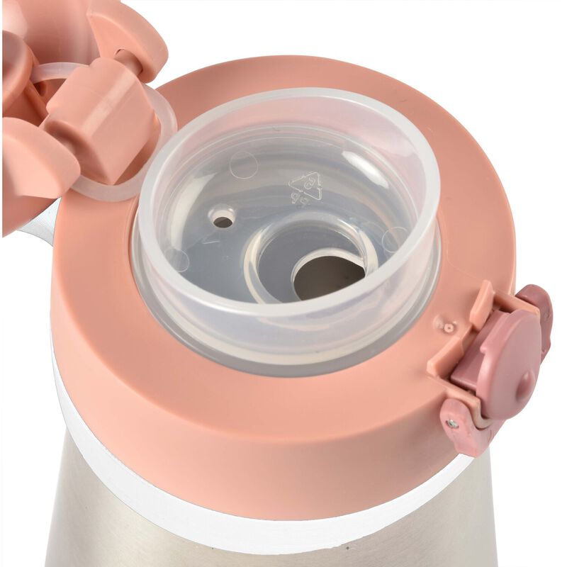 BEABA 350ml Stainless Steel Insulated Bottle with Straw for Babies 12 Months+ - Pink
