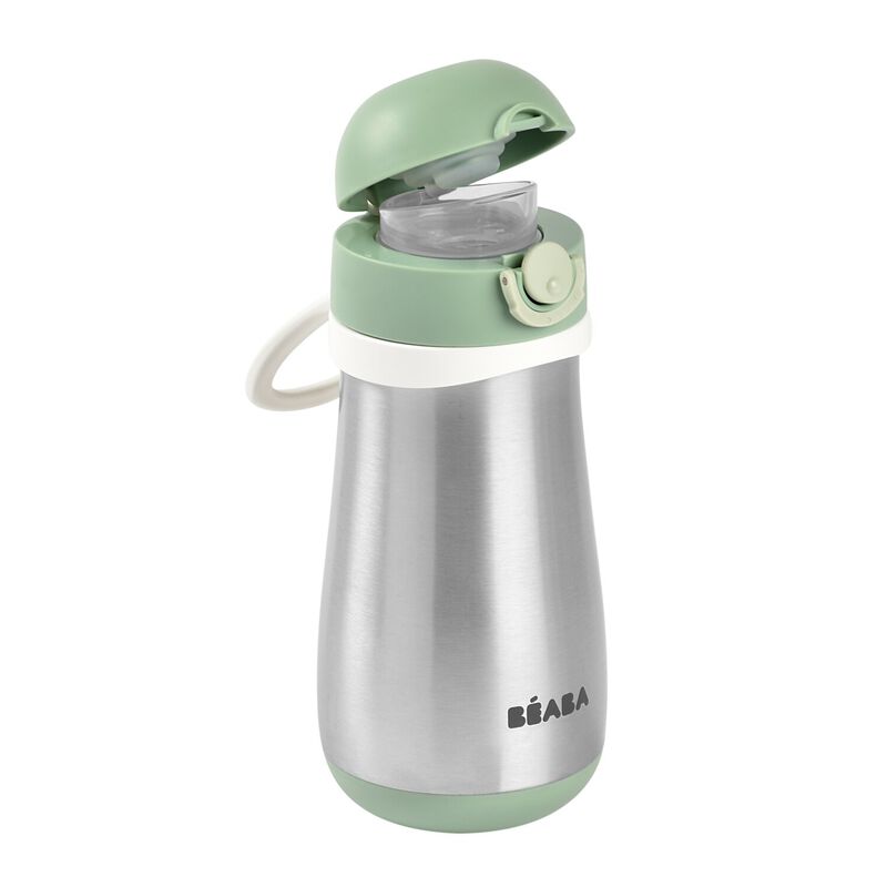 BEABA 350ml Stainless Steel Insulated Bottle with Straw for Babies 12 Months+ - Pink