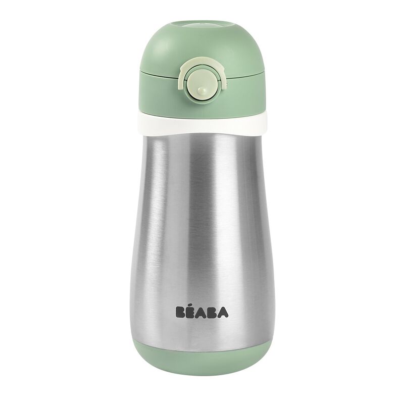 BEABA 350ml Stainless Steel Insulated Bottle with Straw for Babies 12 Months+ - Pink