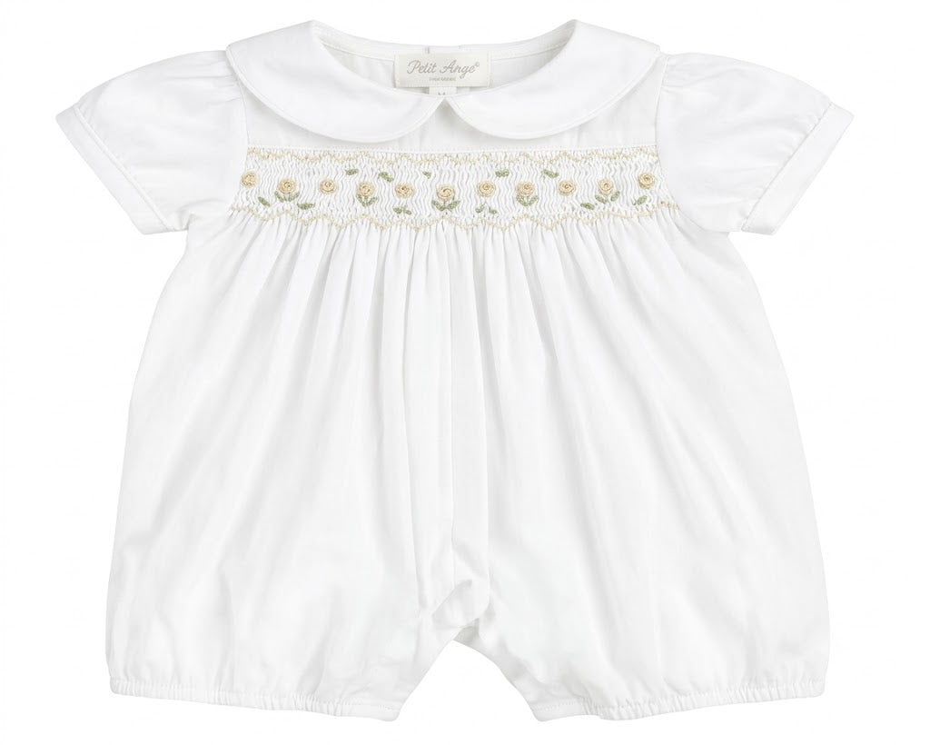 Áo Bodysuit Cho Bé Handsmocked Amour White Jersey - Trắng Kem (0-6M) | Albetta