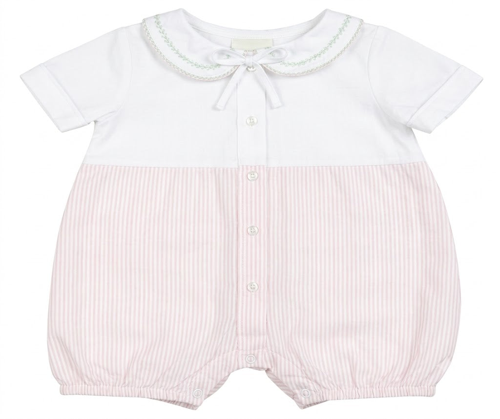 Áo Liền Quần Romper Bé Gái Họa Tiết Caro Hồng Cổ Thêu Hoa Cúc (0-12M) | Albetta