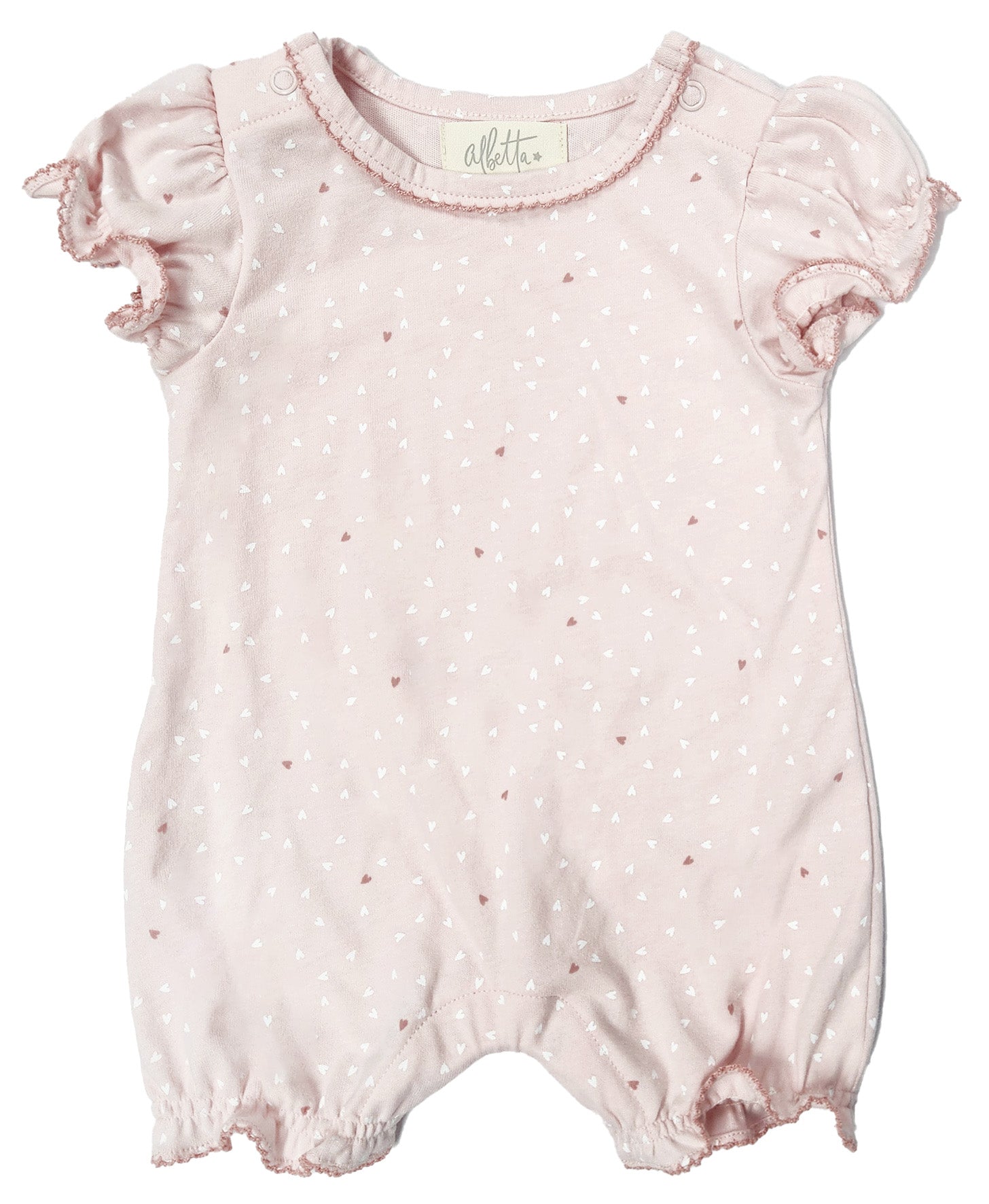 Bodysuit cho bé gái Albetta Pink Hearts Print Frill Babyvest (0–12 tháng)