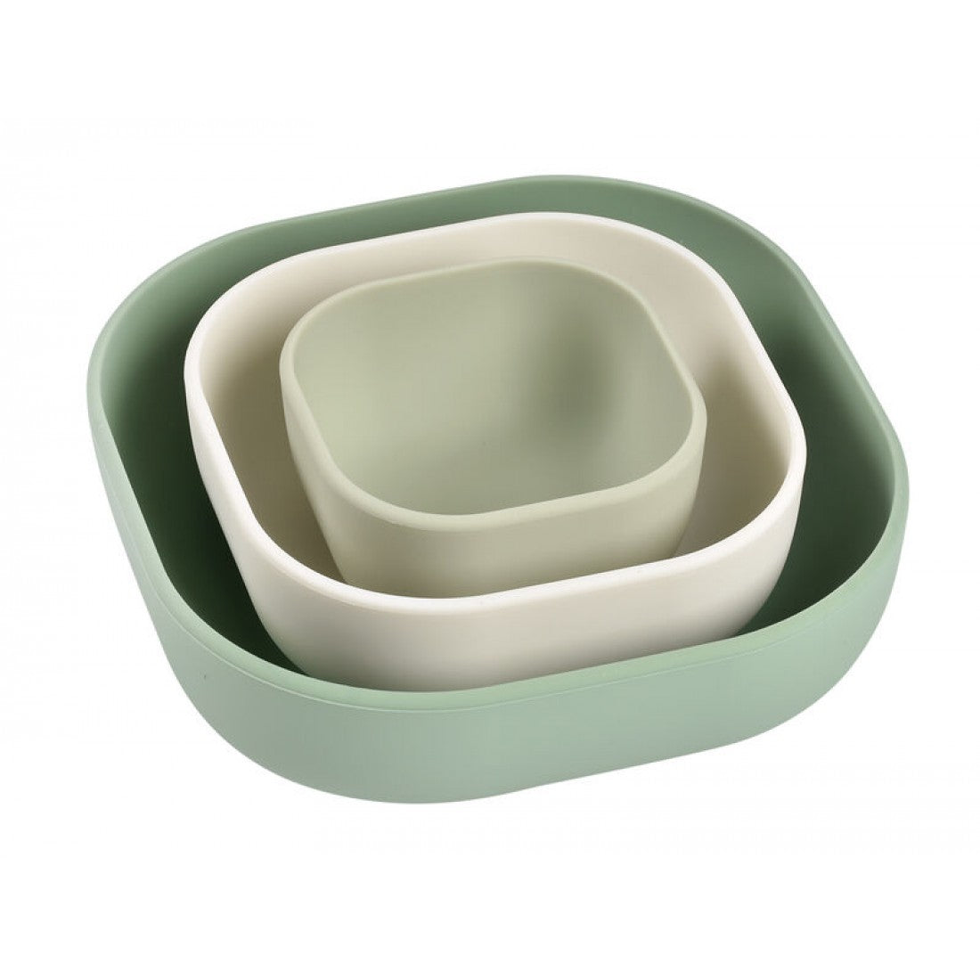 BÉABA Set of 3 Silicone Baby Feeding Bowls in Sage Green – Safe, Convenient for Babies