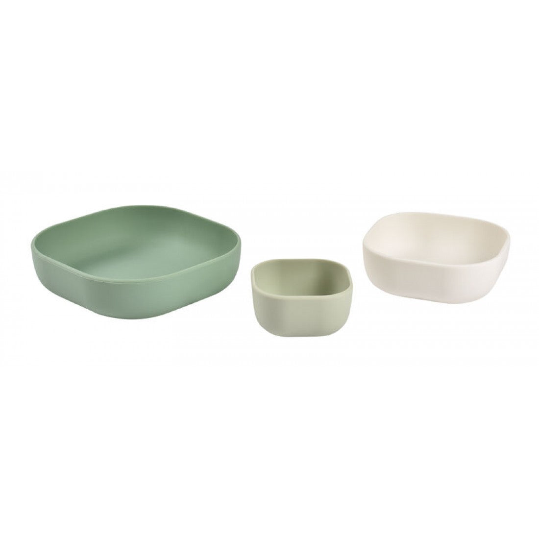 BÉABA Set of 3 Silicone Baby Feeding Bowls in Sage Green – Safe, Convenient for Babies