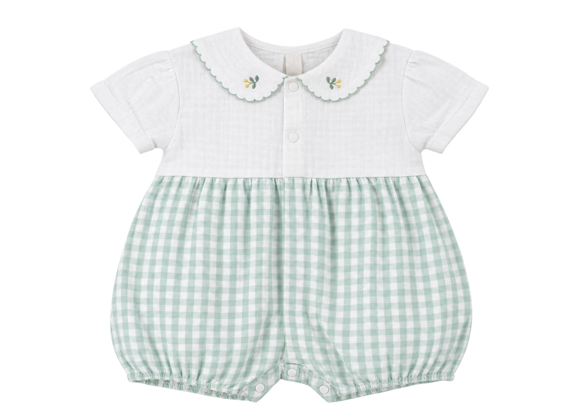 Bộ Bodysuit Bé Có Cổ Thêu Khinh Khí Cầu Ca Rô Xanh Lá (0-12M) | Albetta