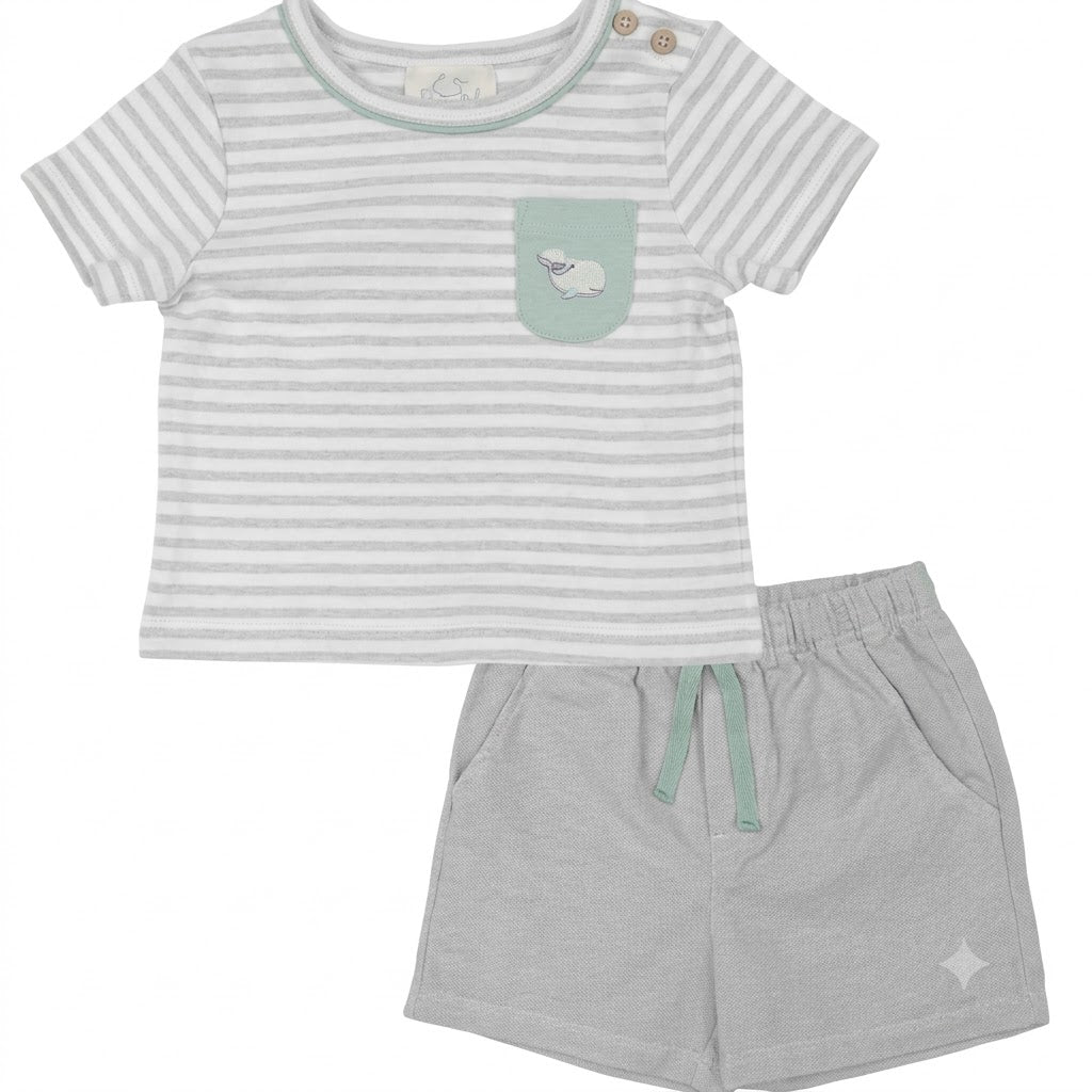 Bộ Quần Áo Cộc Tay Bé Trai Thêu Hình Cừu Màu Xám Vải Jersey (1-5Y) | Albetta