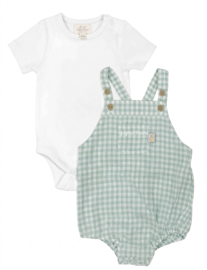 Bộ Yếm Kẻ Ca-rô Xanh Kèm Áo Body Trắng Cho Bé (3-18M) | Albetta