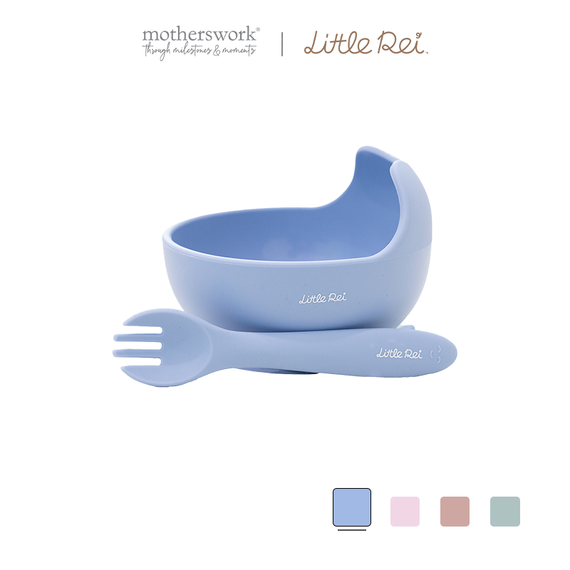 High-quality Little Rei baby food bowl and fork set, safe silicone material, with suction cup to hold in place