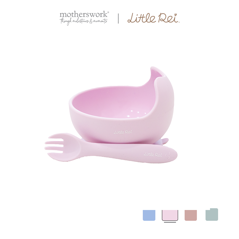 High-quality Little Rei baby food bowl and fork set, safe silicone material, with suction cup to hold in place
