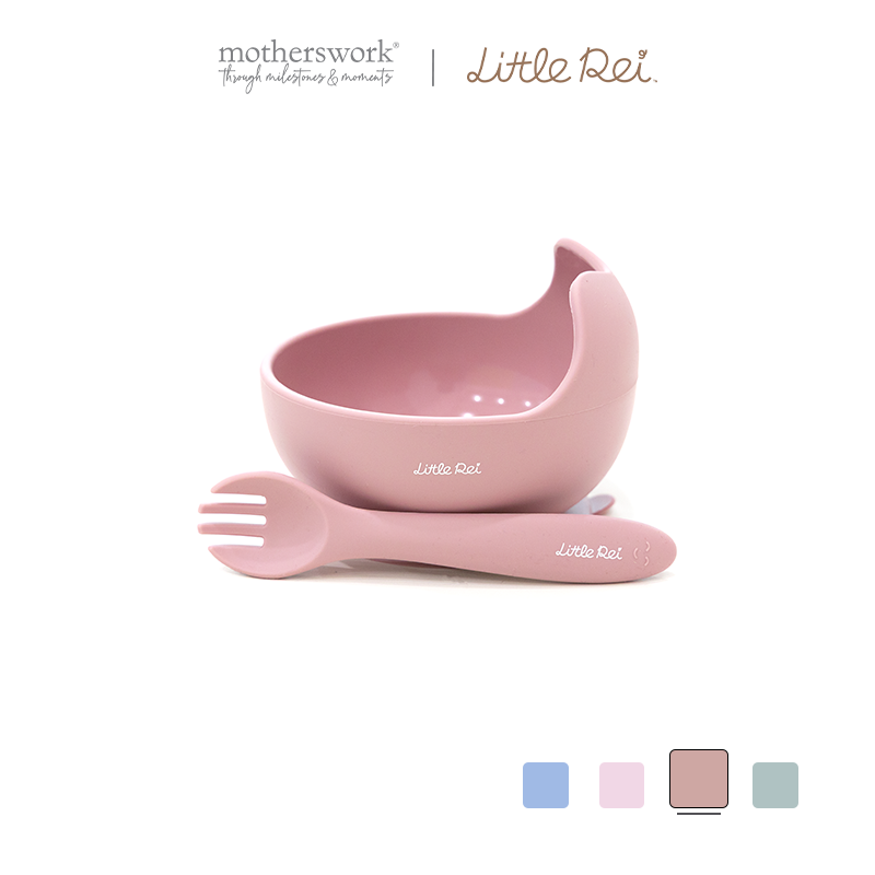 High-quality Little Rei baby food bowl and fork set, safe silicone material, with suction cup to hold in place