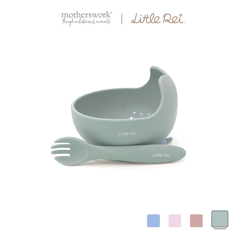 High-quality Little Rei baby food bowl and fork set, safe silicone material, with suction cup to hold in place
