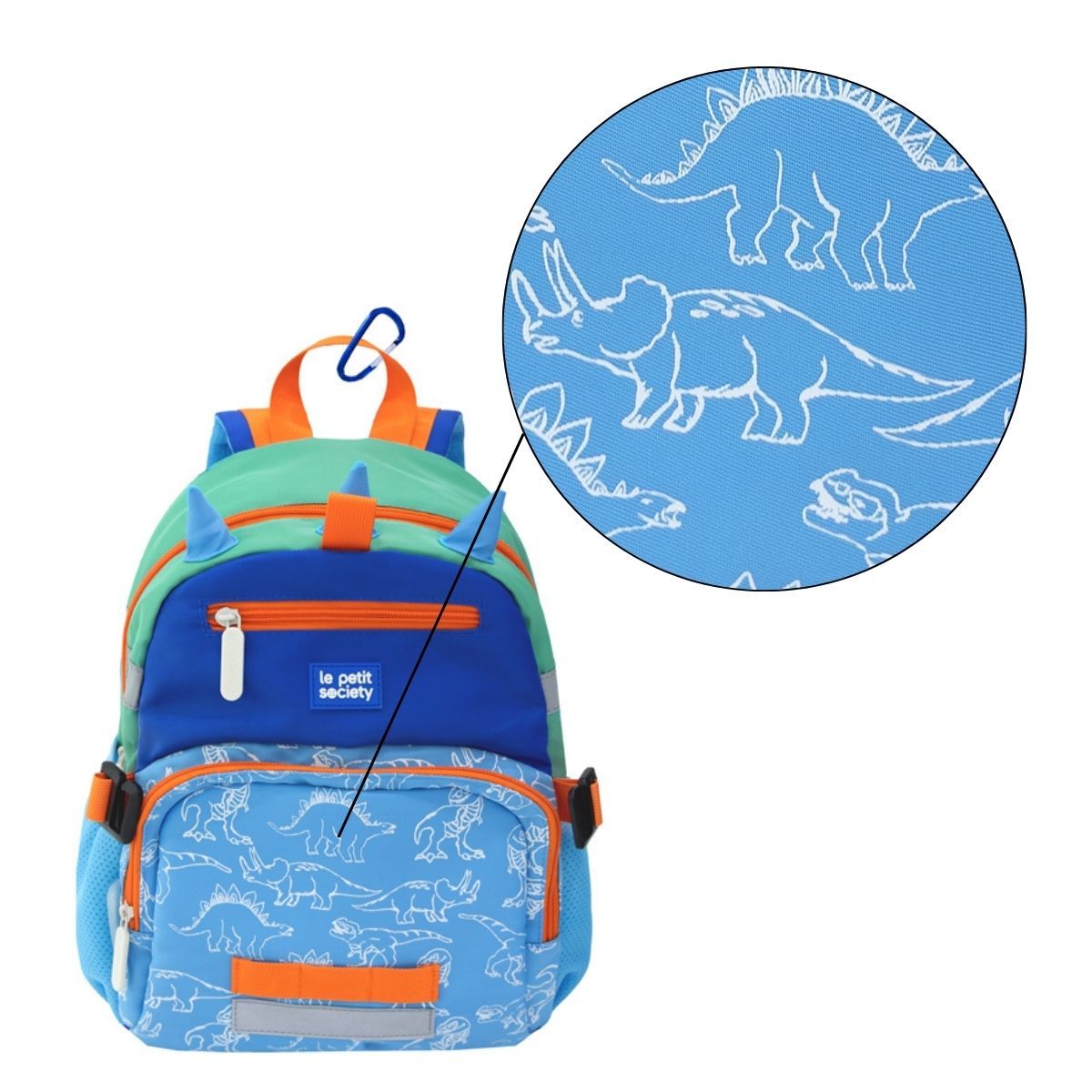 Balo Đi Học Le Petit Society Mini Backpack - Cho Bé Từ 5 Tuổi - Họa Tiết Arcade Blue/Dino