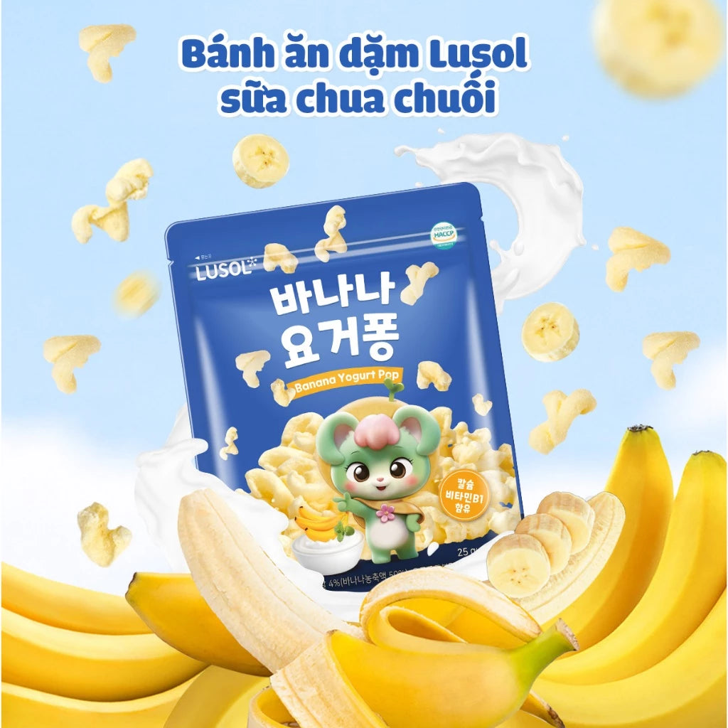 Bánh Sữa Chua Sấy Khô Vị Chuối Lusol Banana Yogurt Pop 25g (Cho Bé Từ 12 Tháng)