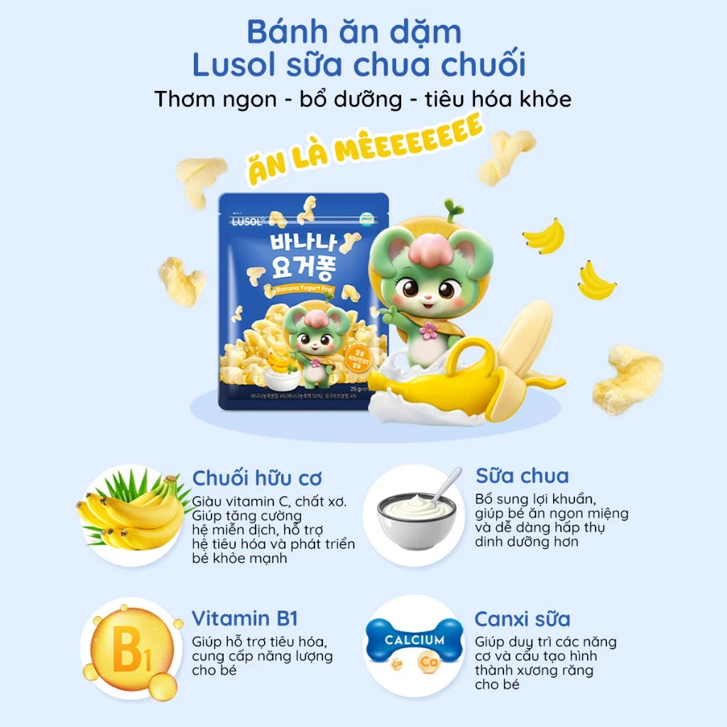 Bánh Sữa Chua Sấy Khô Vị Chuối Lusol Banana Yogurt Pop 25g (Cho Bé Từ 12 Tháng)