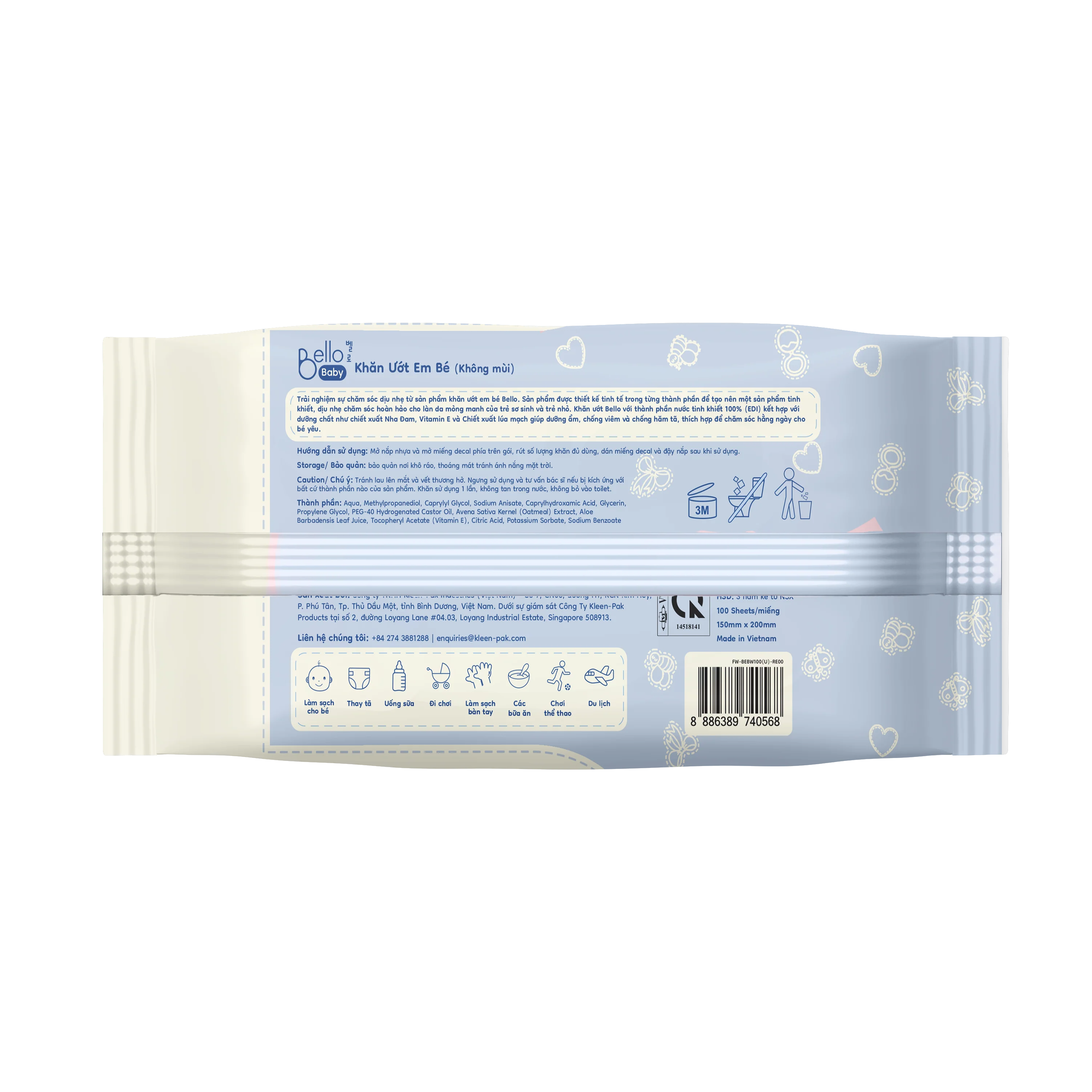 BELLO Baby Wipes 100% Pure Water Unscented – 30 Sheets | Gentle Care for Baby's Skin