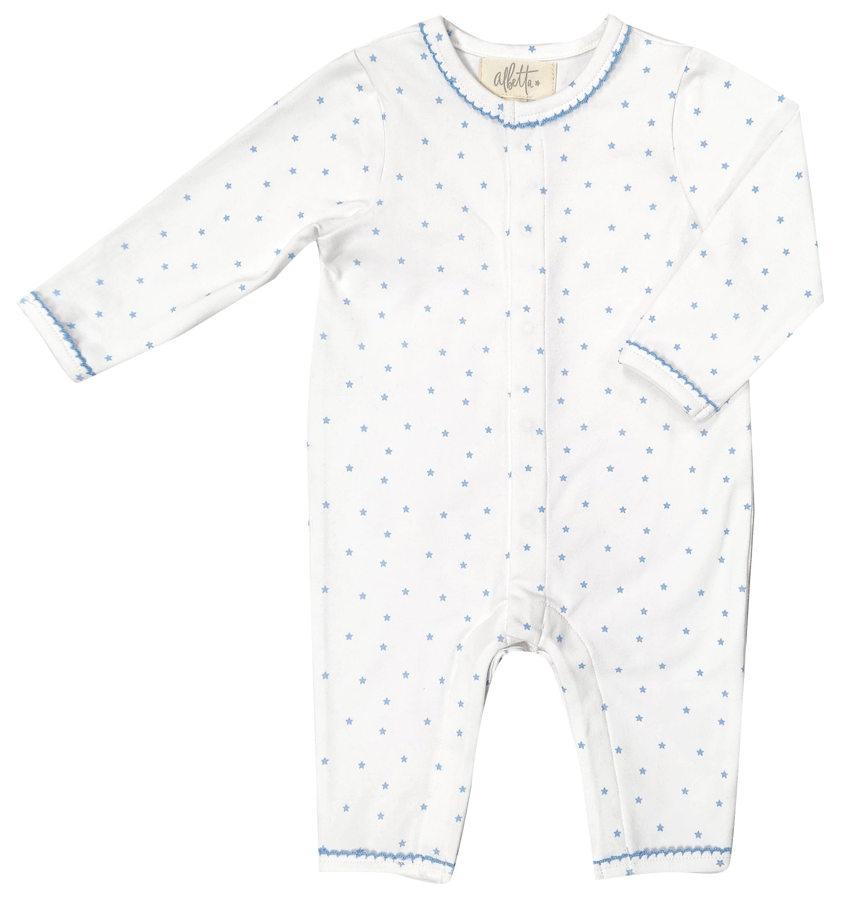Sleepsuit xanh họa tiết sao, cài trước Albetta Blue Star Front Opening Babygro 0-12 tháng