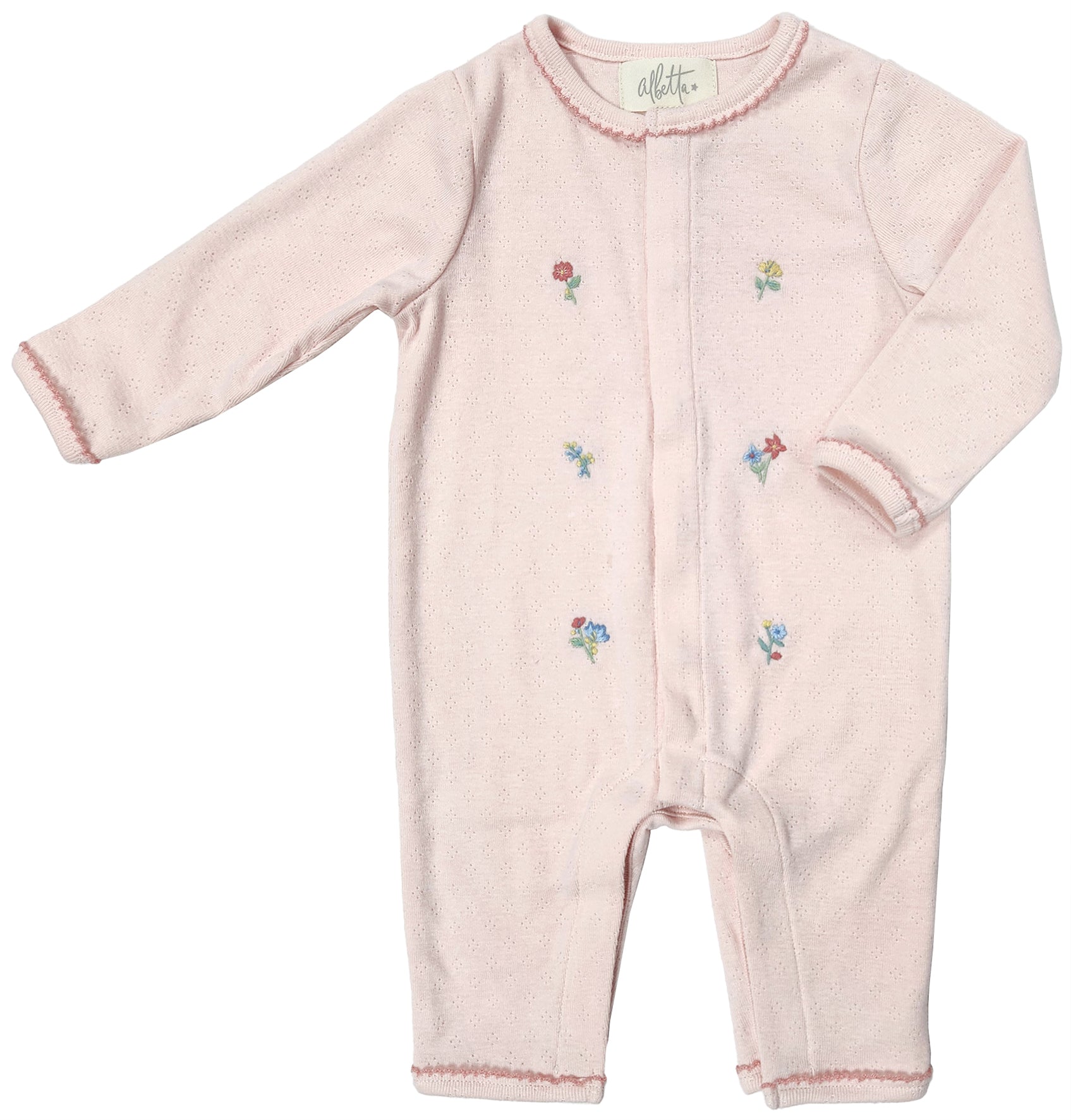 Sleepsuit thêu hoa, cài trước Albetta Floral Embroidery Babygro 0-12 tháng