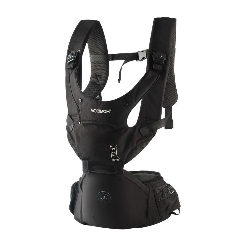 MOOIMOM MMO NERO BIANCO Premium Hipseat Carrier - Black, Comfortable & Safe for Babies 3-36 Months