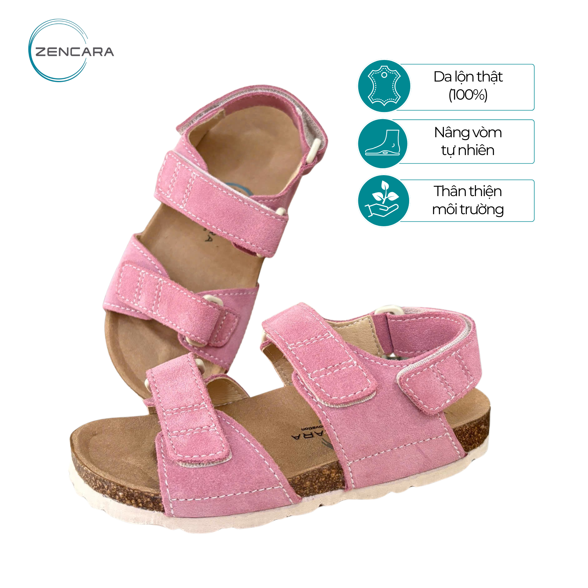 Giày Sandal Đế Cork Zencara Trẻ Em - Màu Hồng