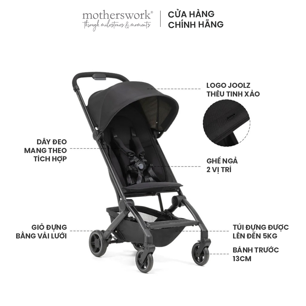 Xe đẩy du lịch siêu gọn nhẹ Joolz Dot gấp gọn 1 tay, đẩy êm,  mái che UPF 50+, cho bé từ 4 tháng