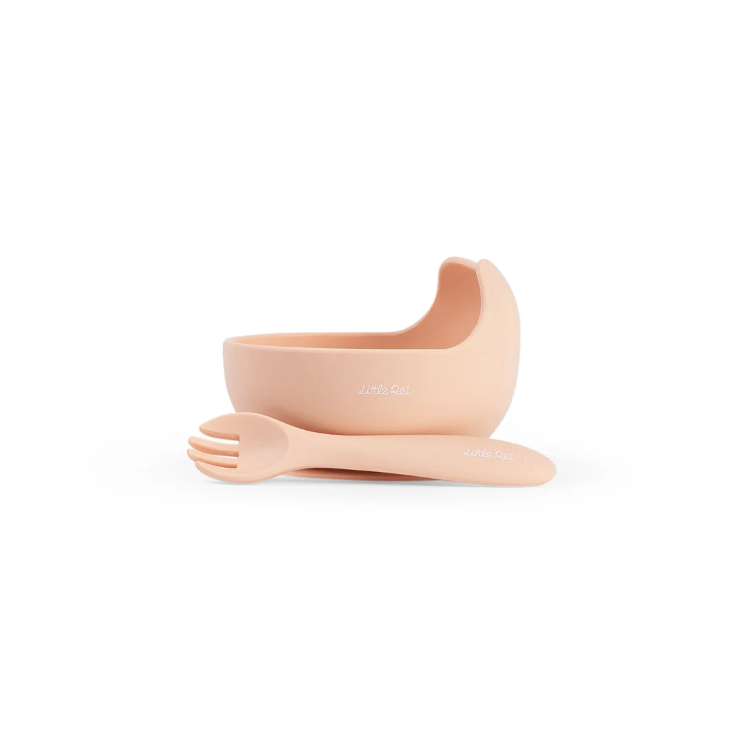 High-quality Little Rei baby food bowl and fork set, safe silicone material, with suction cup to hold in place