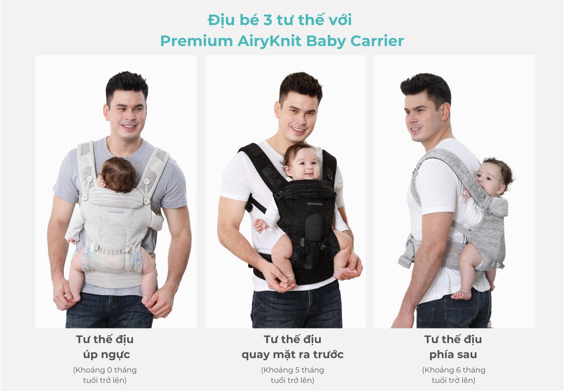MOOIMOM PREMIUM AIRYKNIT Baby Carrier – Breathable & Comfortable for Ages 0-36 Months – Black