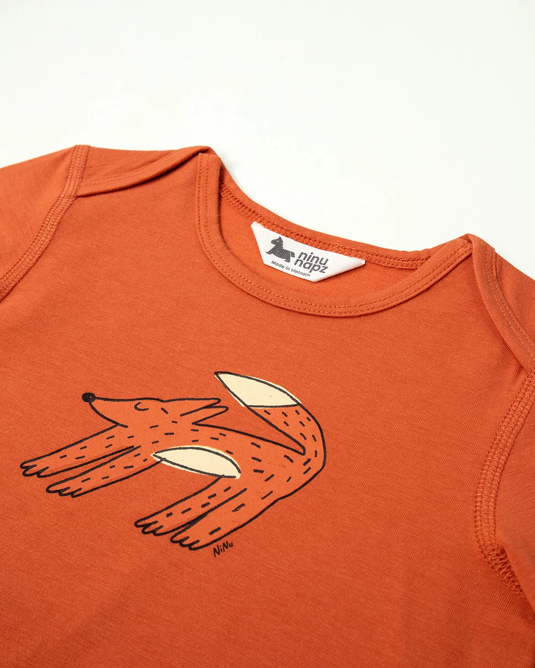 Bodysuit Dài Tay Họa Tiết Chú Cáo Màu Cam Cho Bé | NINUNAPZ