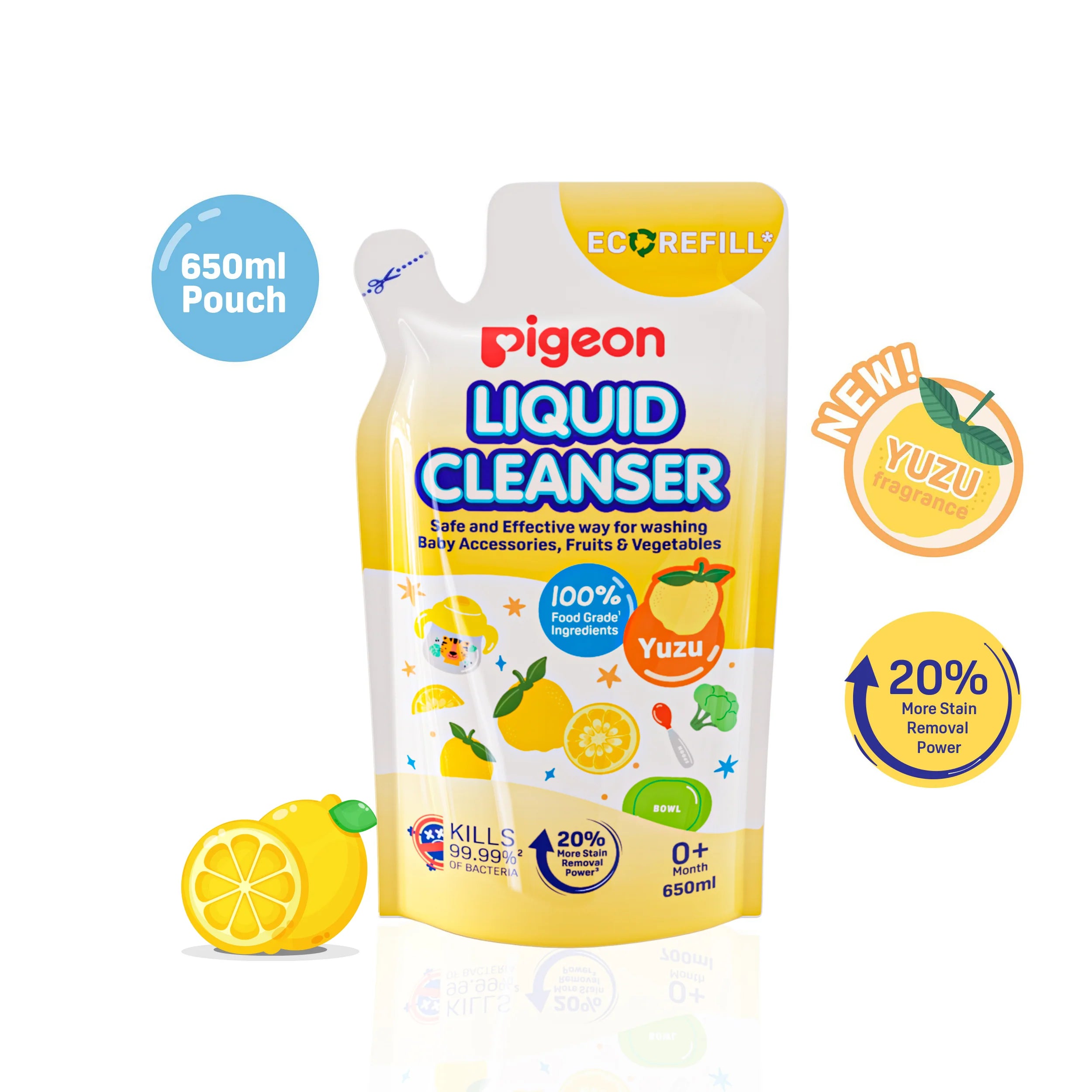 Nước Rửa Bình Sữa Và Rau Quả Pigeon Liquid Cleanser (Hương Cam Chanh Yuzu) (Chai/Refill)