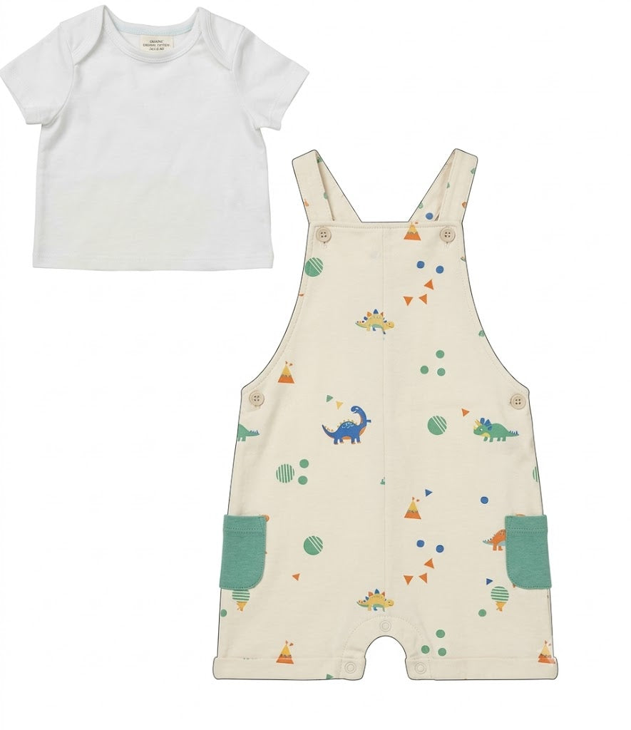 Set Quần Yếm Vải Xô Họa Tiết Khủng Long Gauze Dino Print Dungaree (6M-4Y)| Albetta