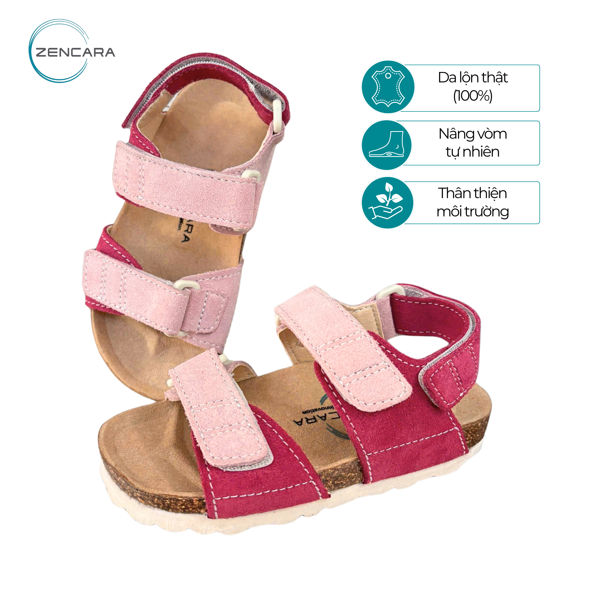 Sandal Sức Khỏe Đế Cork Trẻ Em Màu Rose Zencara