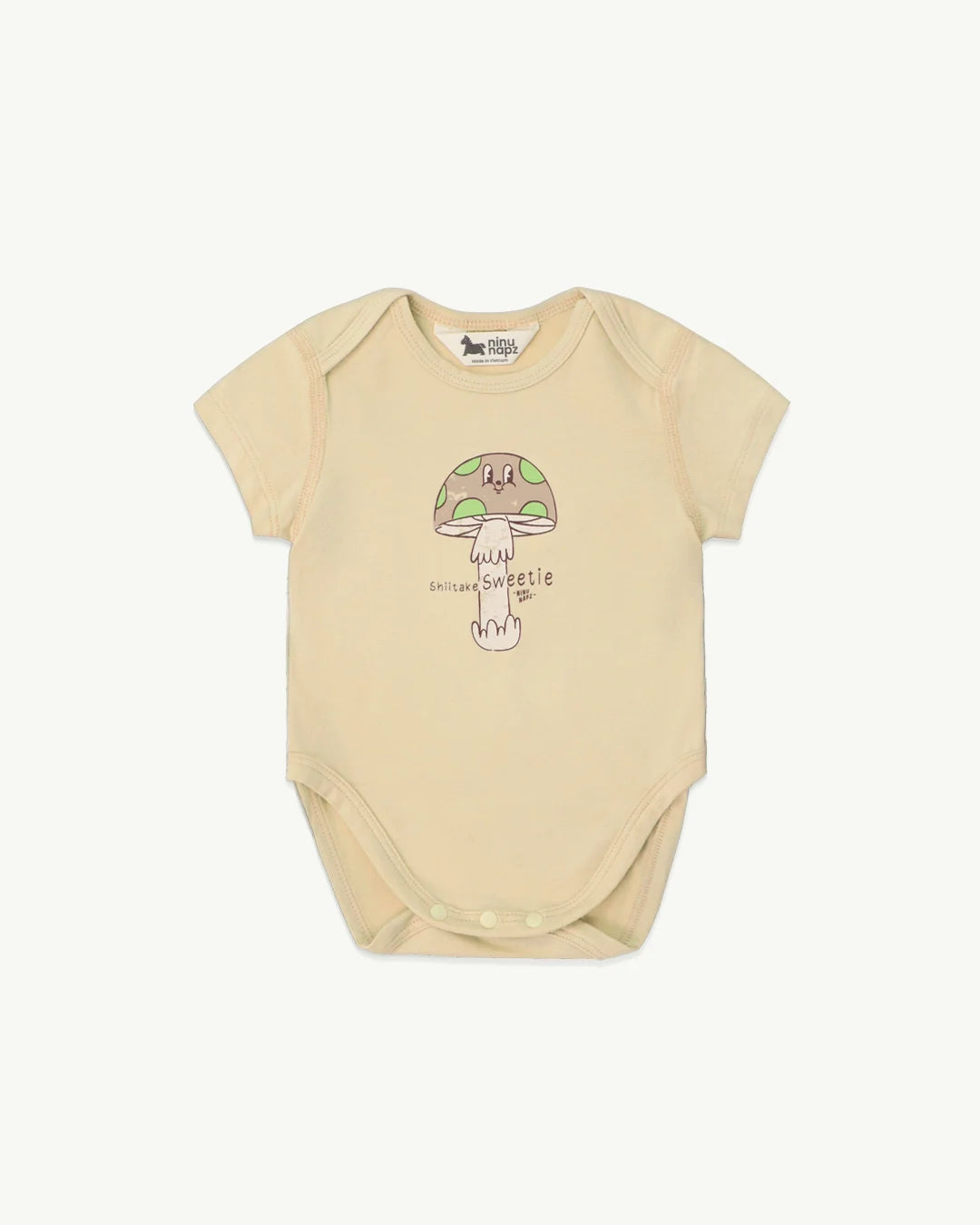 Áo Bodysuit Ngắn Tay Shiitake Sweetie Hoạ Tiết Nấm Màu Be Cho Bé  | NINUNAPZ