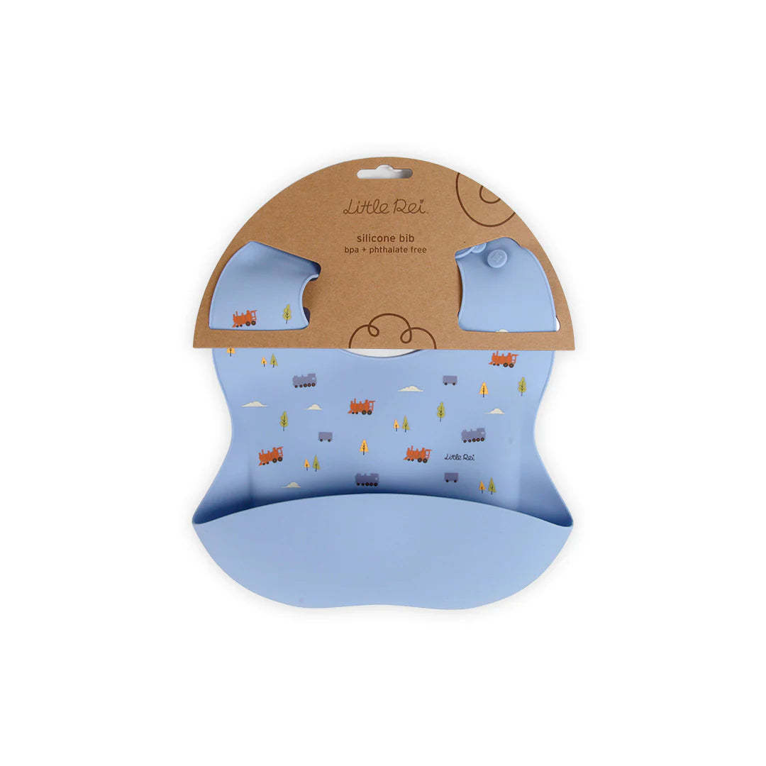 Yếm Ăn Dặm Silicon Cao Cấp Little Rei Silicon Bib (Họa Tiết Trains)