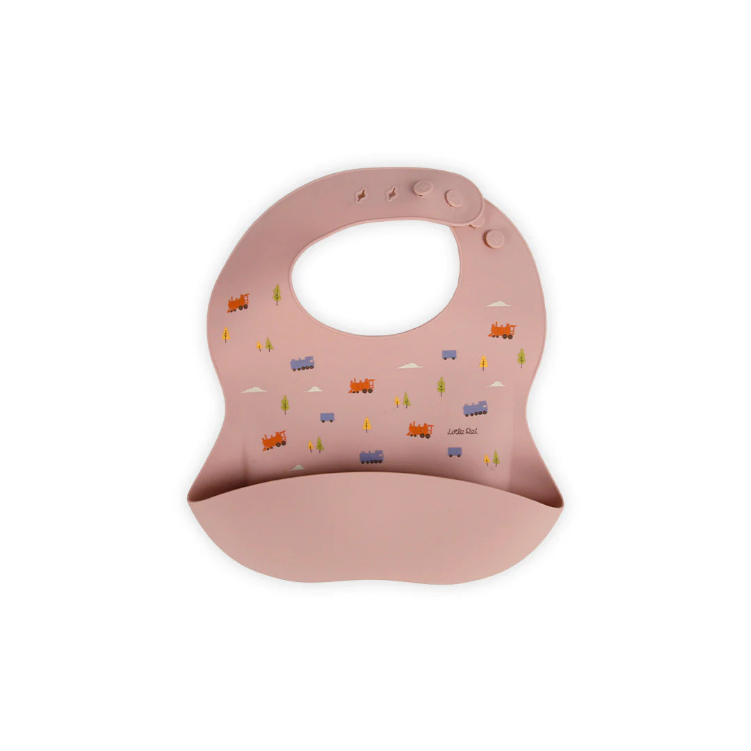 Yếm Ăn Dặm Silicon Cao Cấp Little Rei Silicon Bib (Họa Tiết Trains)