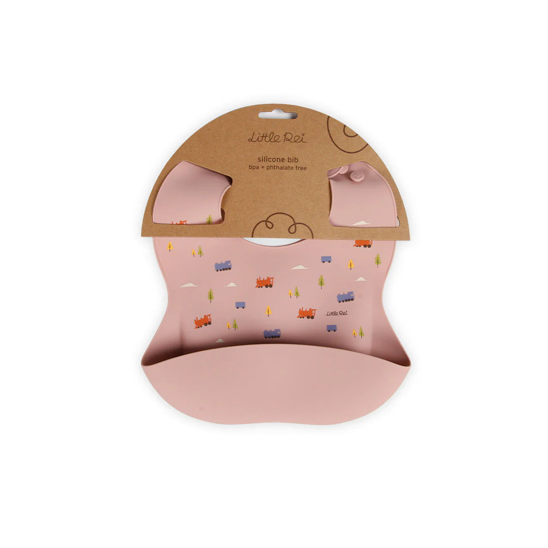 Yếm Ăn Dặm Silicon Cao Cấp Little Rei Silicon Bib (Họa Tiết Trains)