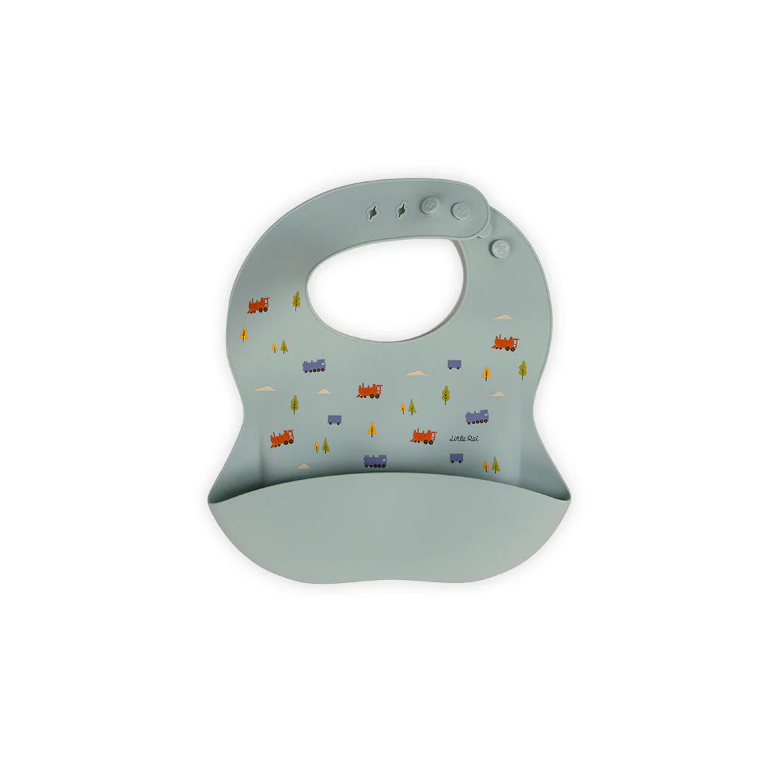 Yếm Ăn Dặm Silicon Cao Cấp Little Rei Silicon Bib (Họa Tiết Trains)
