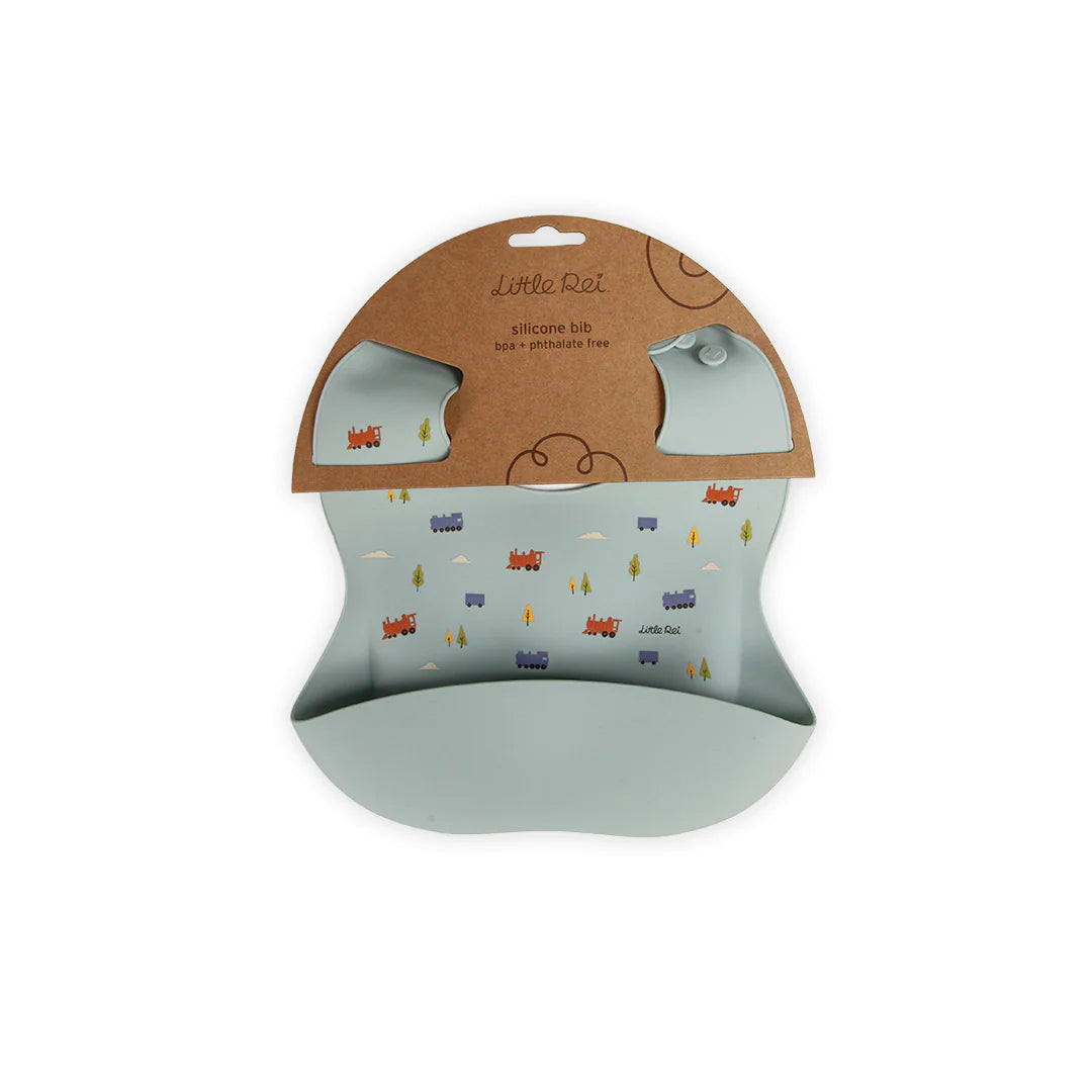 Yếm Ăn Dặm Silicon Cao Cấp Little Rei Silicon Bib (Họa Tiết Trains)