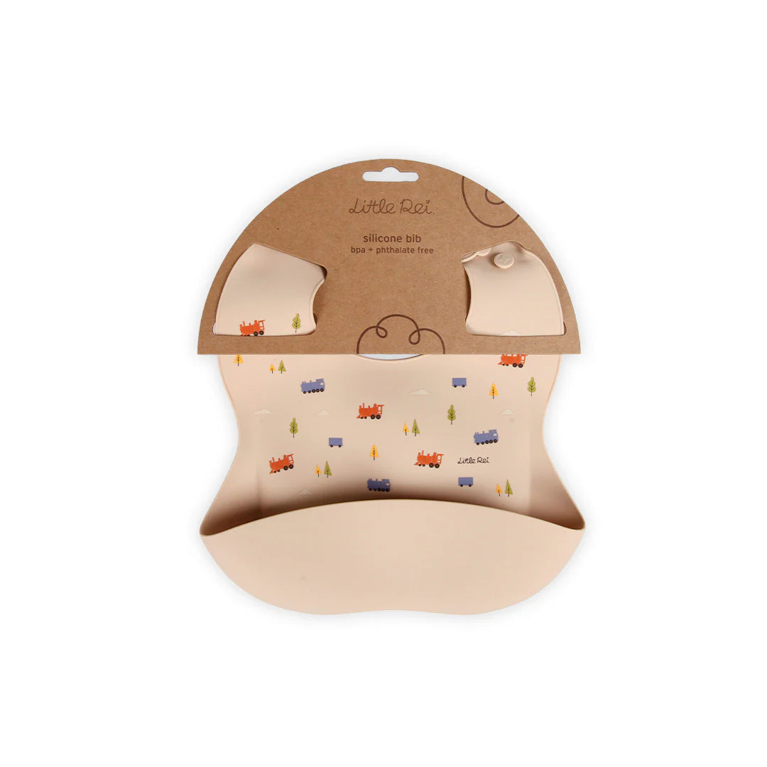 Yếm Ăn Dặm Silicon Cao Cấp Little Rei Silicon Bib (Họa Tiết Trains)