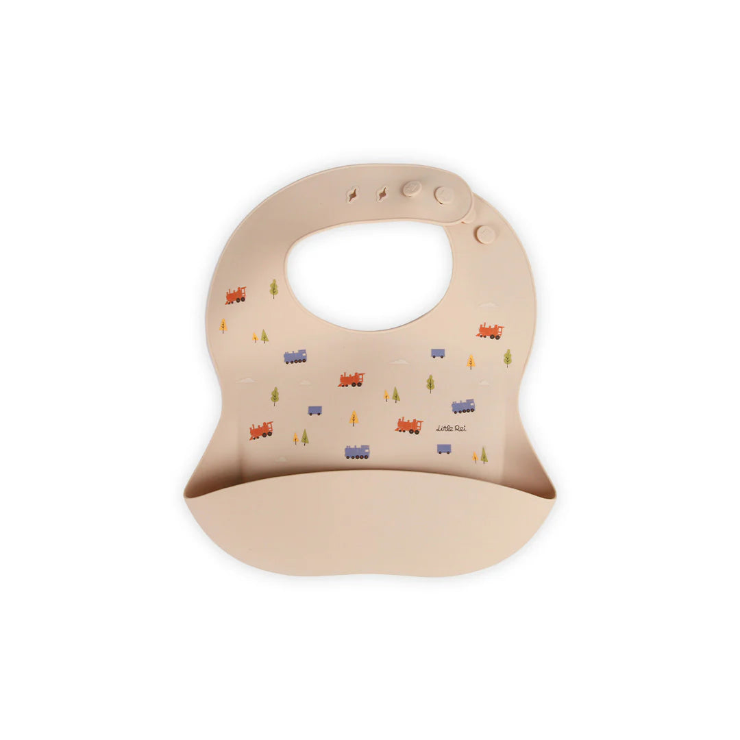 Yếm Ăn Dặm Silicon Cao Cấp Little Rei Silicon Bib (Họa Tiết Trains)