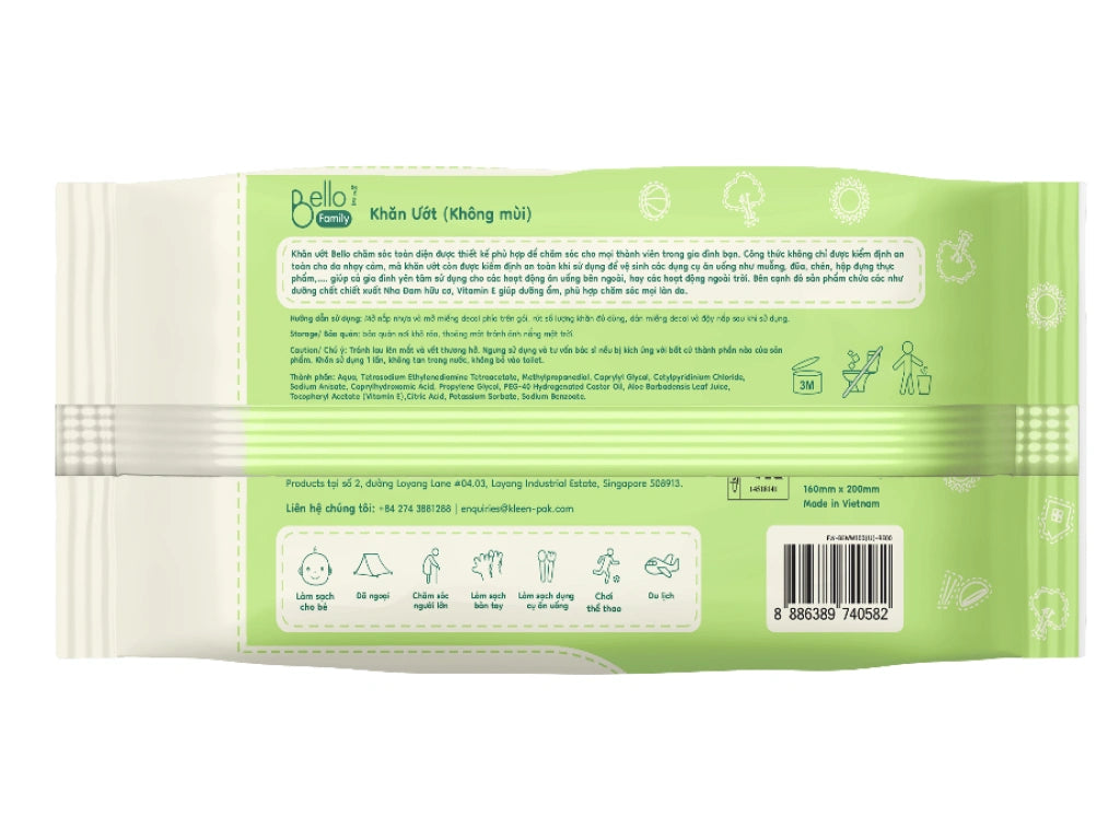Bello wet wipes 100 sheets for the family (smellless)