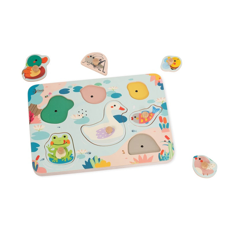Classic World C40078 Wooden Sound Puzzle - Explore the Fun World of Pond Animals