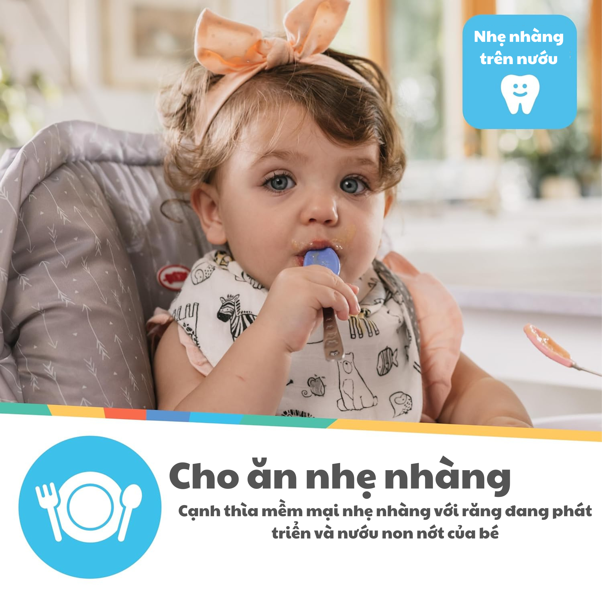 Nuby Bộ 4 chiếc thìa ăn dặm bằng thép không gỉ có đầu bọc silicone cho bé