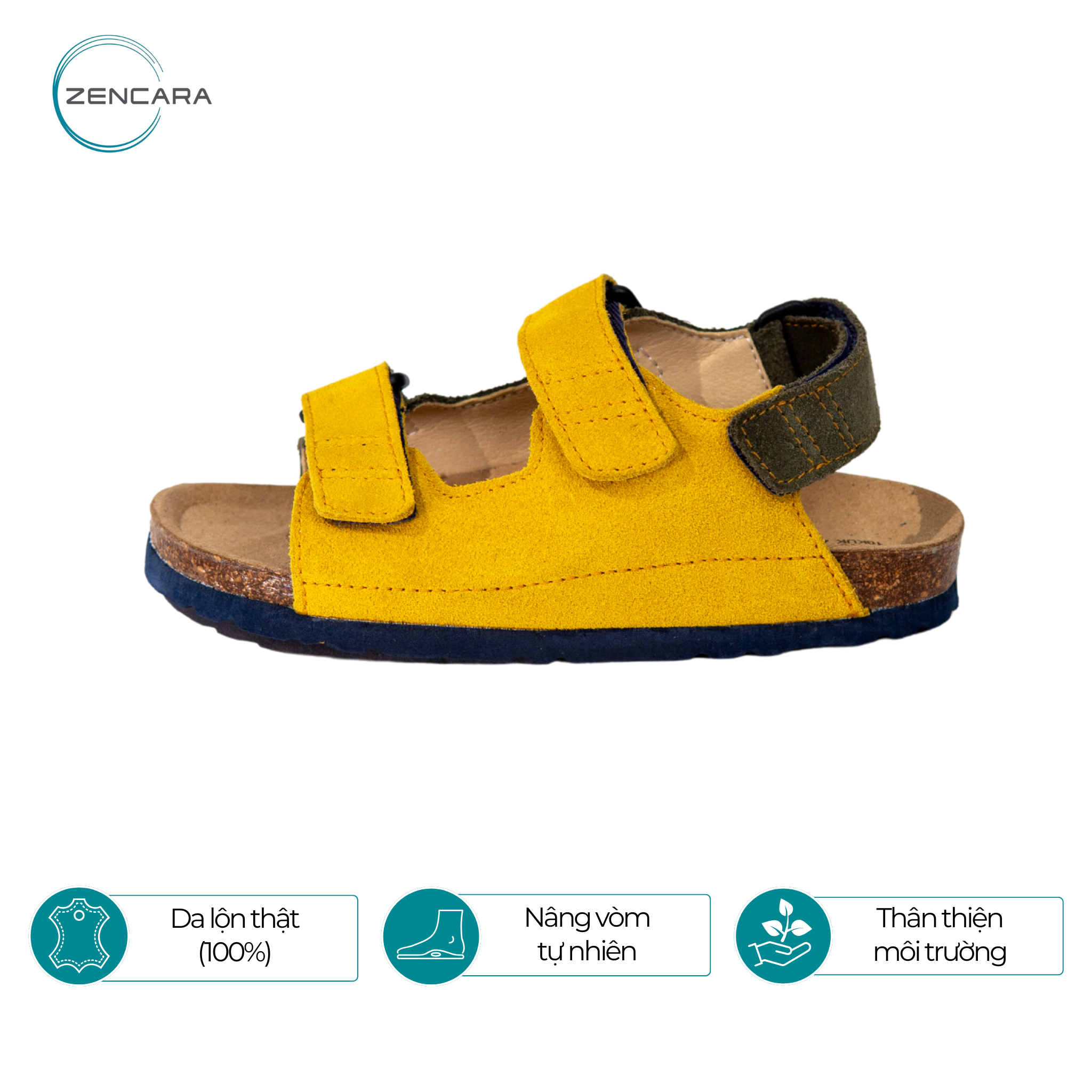 Giày Sandal Sức Khỏe Đế Cork Trẻ Em Màu Vàng Xanh Zencara