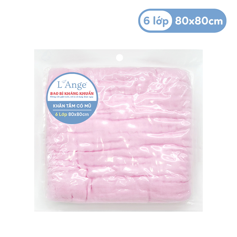Khăn Tắm Vải Bông L'ANGE  6 Lớp Có Nón Cao Cấp Cho Bé 80x80cm - Mềm Mại & Thấm Hút Vượt Trội