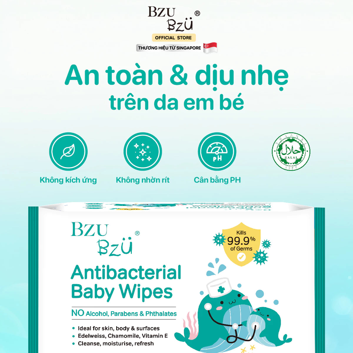BZU BZU Anti-Bacterial Wipes for Babies (30 wipes) - Gentle & Safe Care